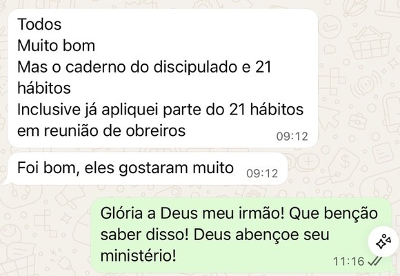Depoimento real sobre aplicação do material em reunião de obreiros